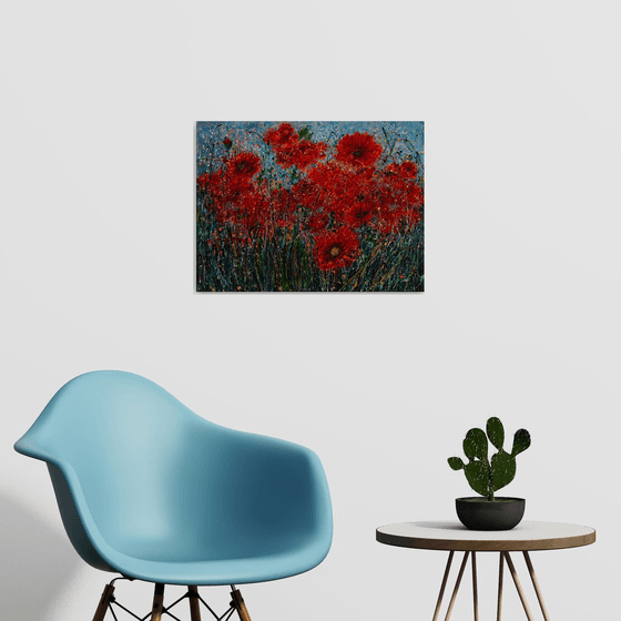 Wild Poppy Field Against the Sky #2  Pollock Inspired  Painting