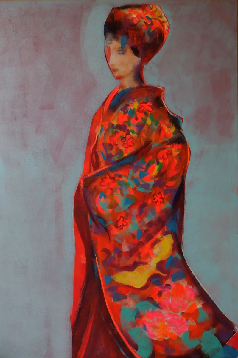 Expressive Portrait Acrylic Painting By Marina Del Pozo, 35 X 51", Strolling, Original Artwork