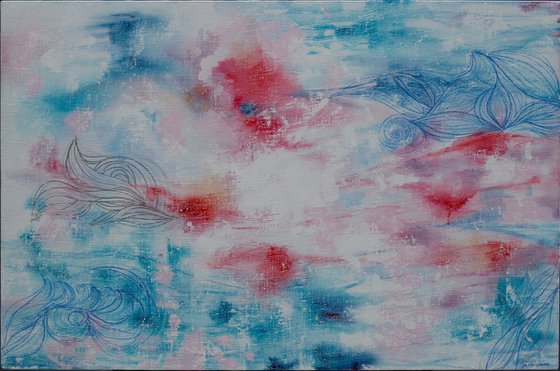 Light blue and pink abstraction Lace in the water