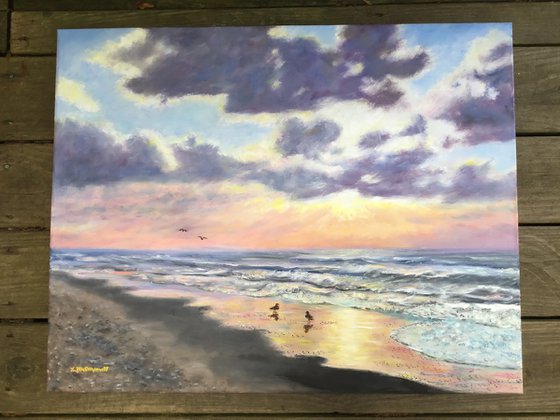 BEACH DAWN WITH GULLS by K. McDermott