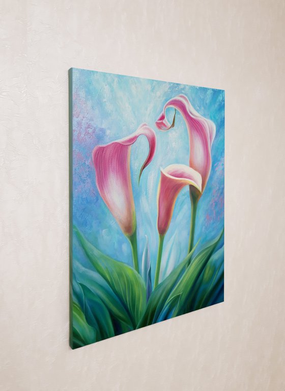 "Calla Lilies", oil floral painting, flowers art