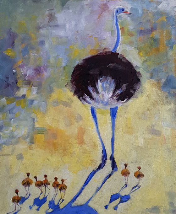 Ostrich and chicks