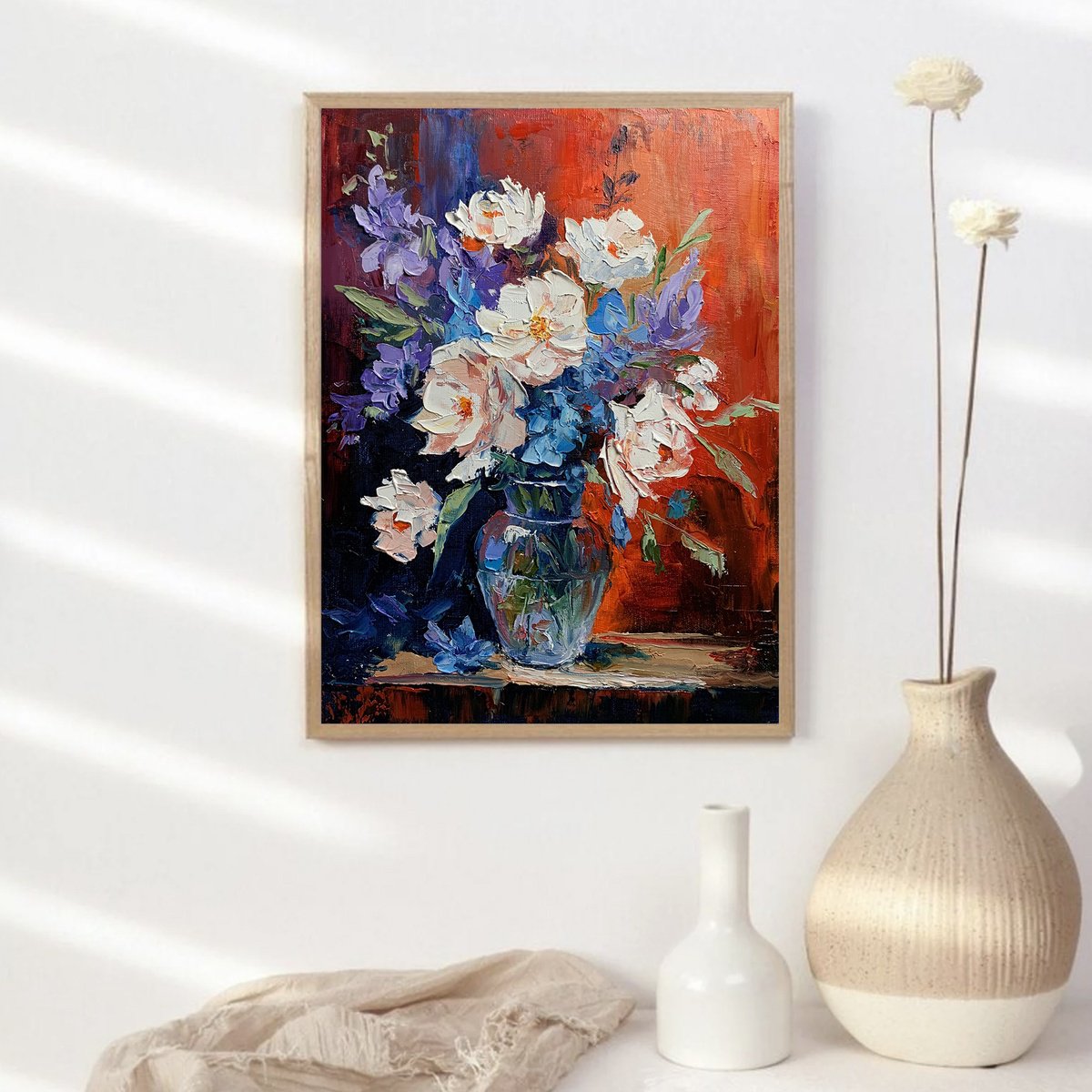 Bouquet, White Flowers On Red By Vita Schagen, 16 X 20, Artwork For Sale On Artfinder