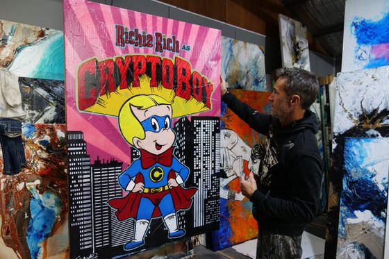 Cryptoboy Rules 140cm x 100cm Crypto Richie Rich Textured Urban Pop Art