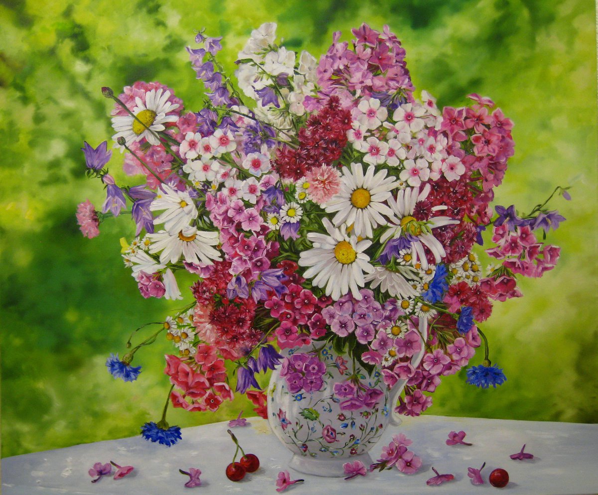Impressionistic Botanical Oil Painting By Natalia Shaykina, 35 X 31", Flowers, Original Artwork