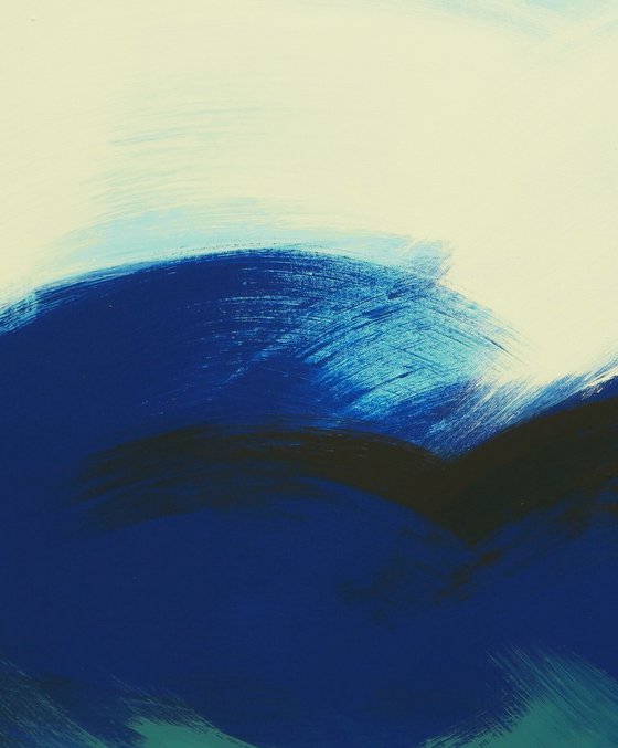 Incl Frame - Abstract Square Painting - The Wave in Blue - 85x85cm - Ronald Hunter - 22J