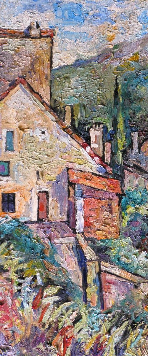 Saint-Cirq-Lapopie on the river Lot. by Nikifor Swiristuhin