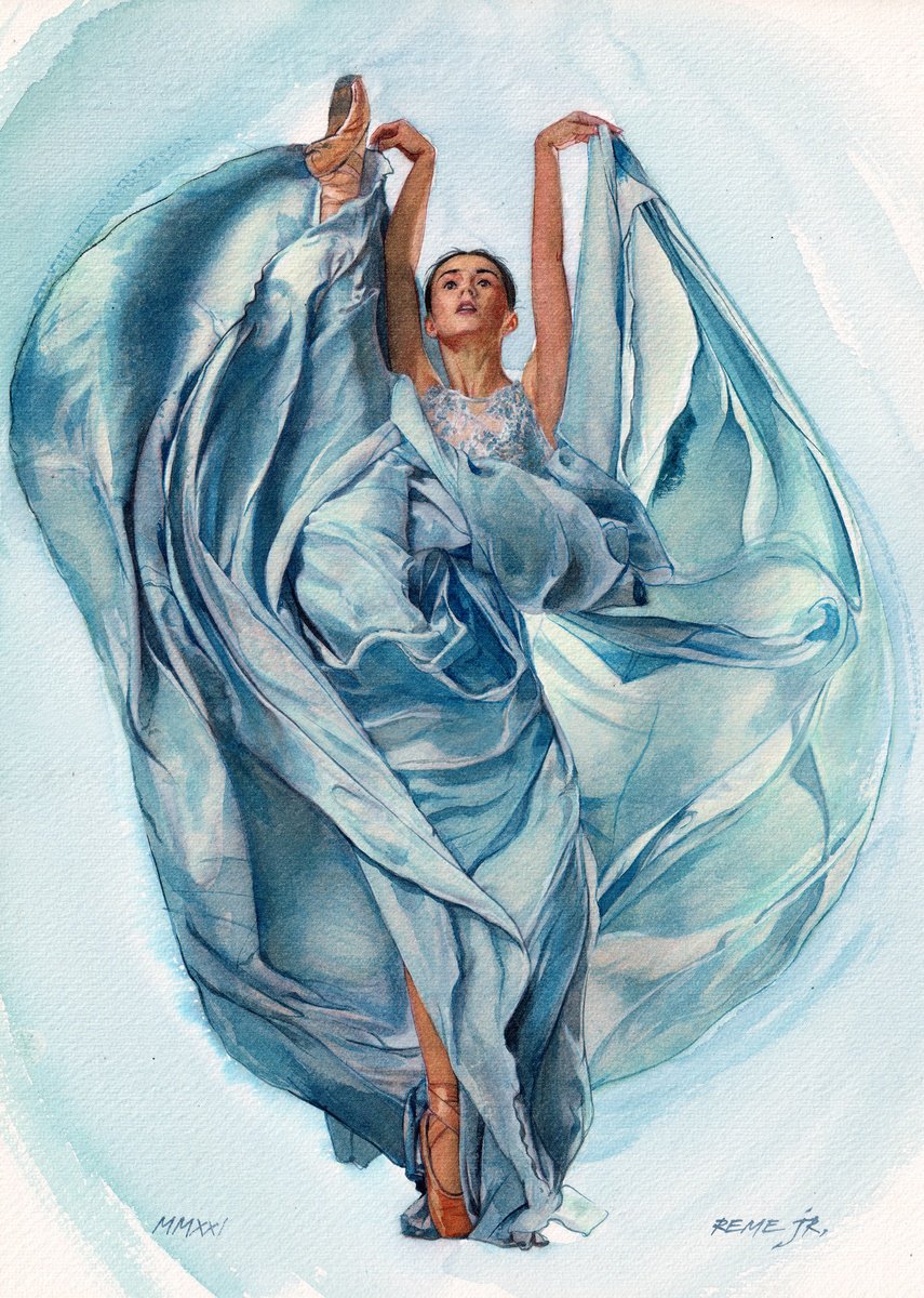 Photorealistic Portrait Watercolour By Reme Jr., 10 X 14", Ballet Dancer Dxviii, Original Artwork