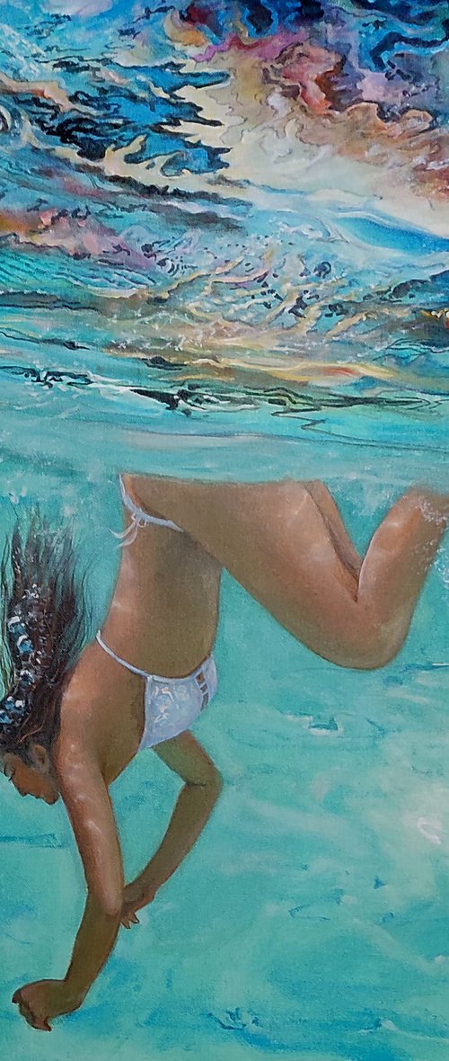 Swimming girl 32x32 in by Vishalandra Dakur