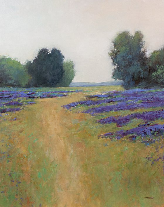 Lavender Meadow Path 220409, flower field impressionist landscape oil painting