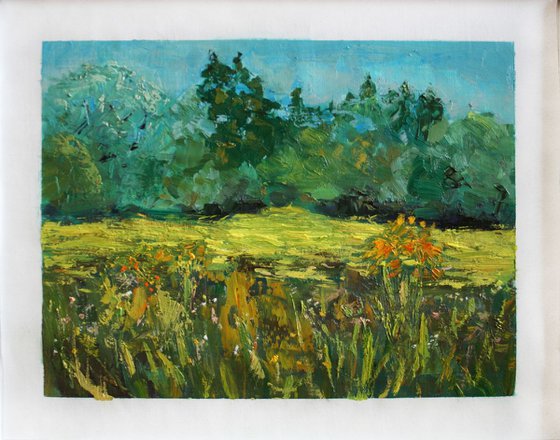 Grass and flowers in the meadow. PLEIN AIR #2 /  ORIGINAL PAINTING