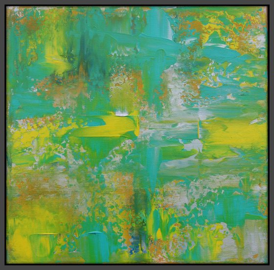 Small Teal Yellow Silver Abstract