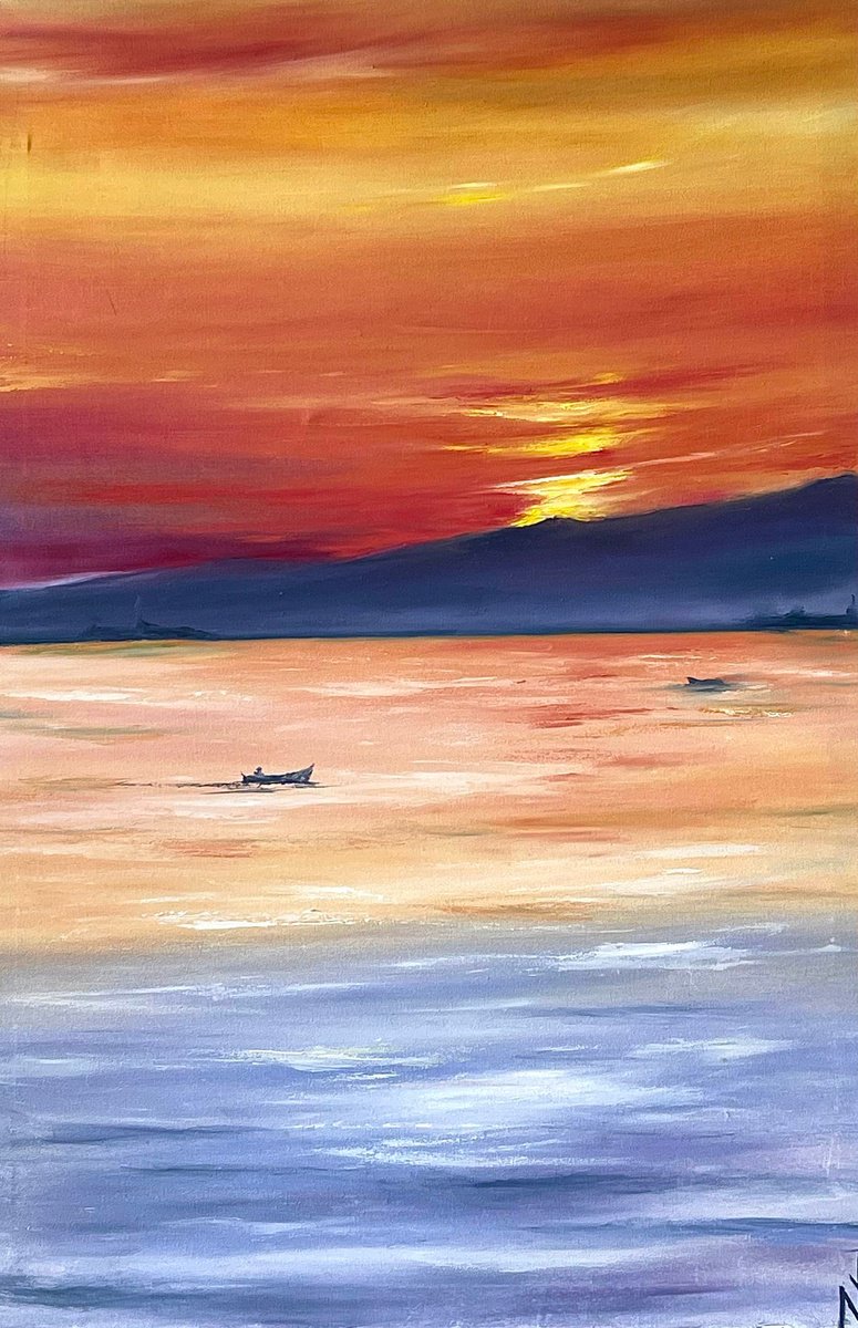 Impressionistic Landscape Oil Painting By Anastasiia Novitskaya, 24 X 35, Italian Fisherman, Original Artwork