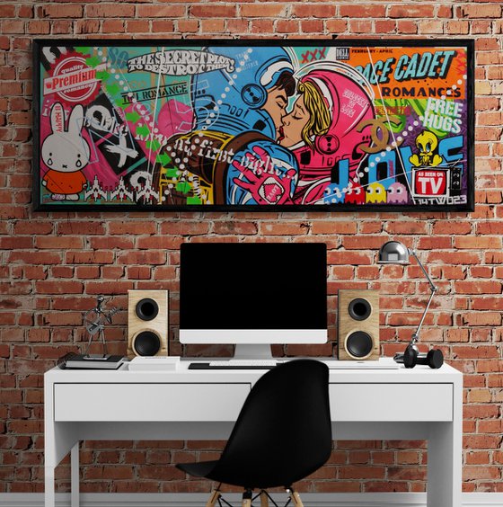 The Love Stuff 160cm x 60cm Kissing Space Cadets Textured Urban Pop Art