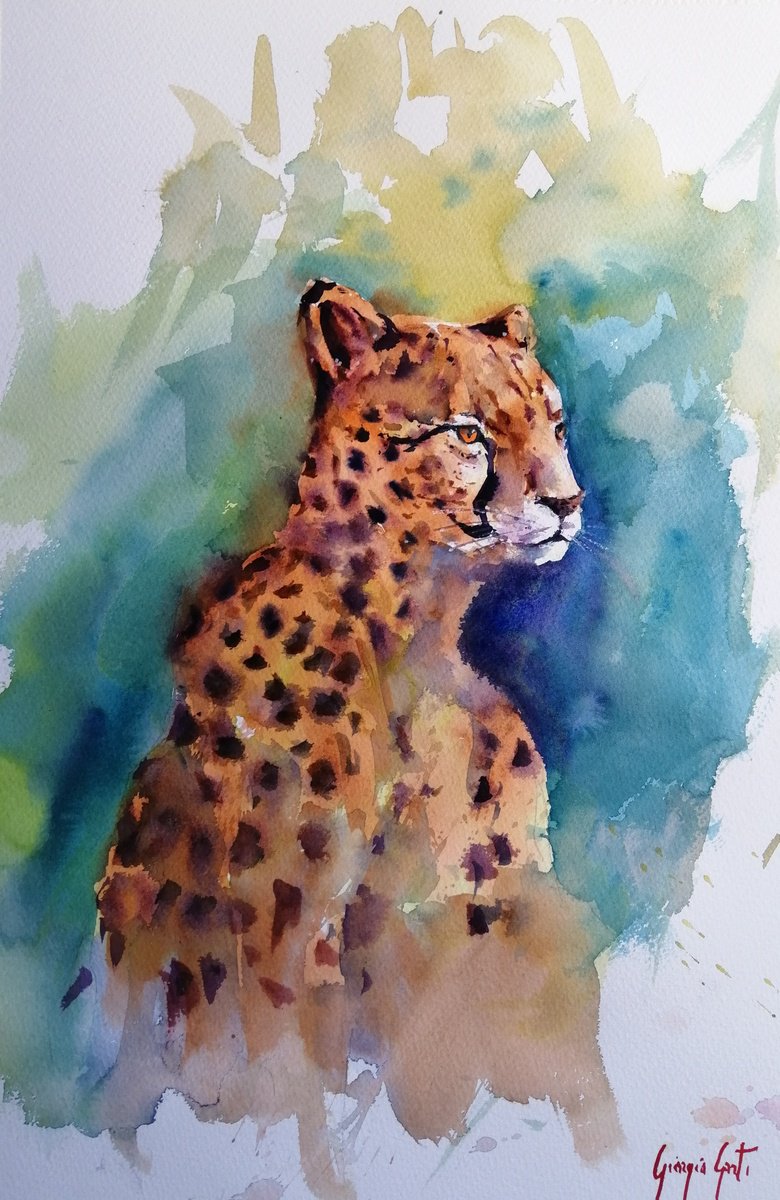 Impressionistic Animal Watercolour By Giorgio Gosti, 14 X 21, Cheetah 11, Original Artwork