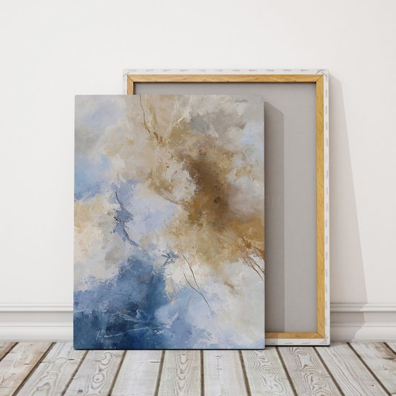 "Sensitive air" Blue and caramel abstract art