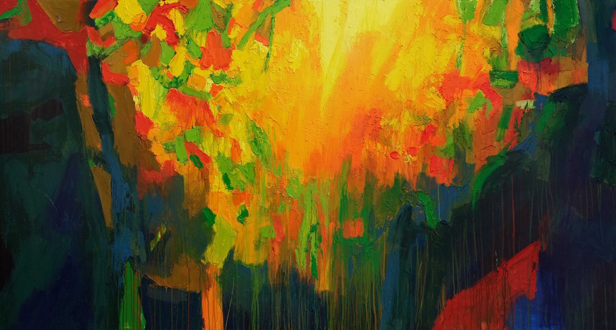 Organic Abstract Acrylic Painting By Abhishek Kumar, 106 X 54, Spring Depth Ii, Original Artwork
