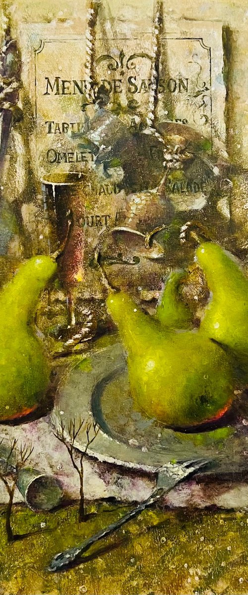 Still Life pear silverware by Yulia Odukalets