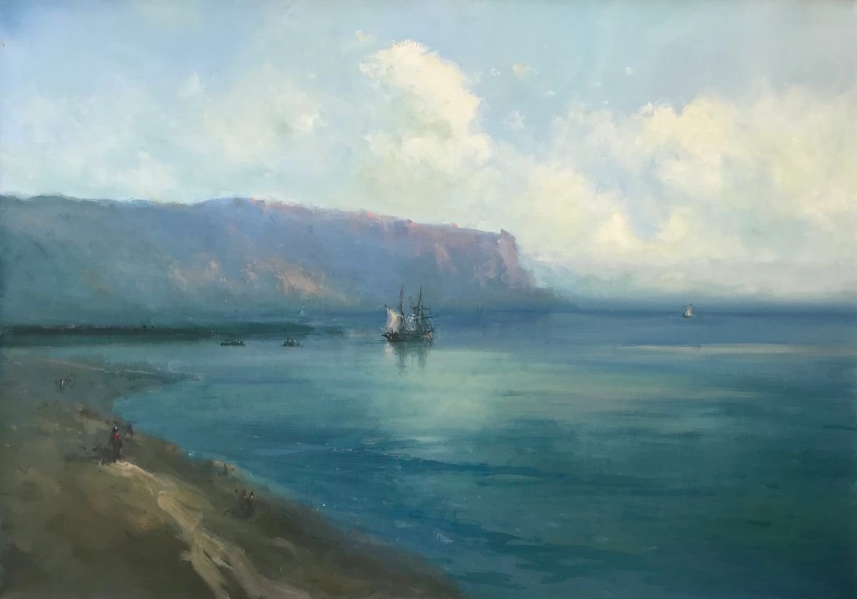 Sea in Emerald, Original oil Painting, Handmade artwork, Signed, One of a Kind by Karen Darbinyan