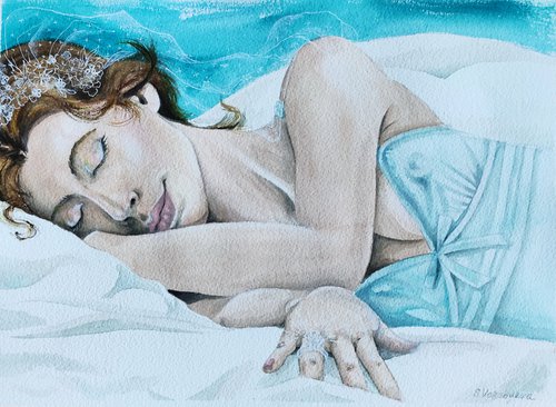 Sweet dreams #3... Mixed-media painting on paper. Original artwork by Svetlana Vorobyeva by Svetlana Vorobyeva