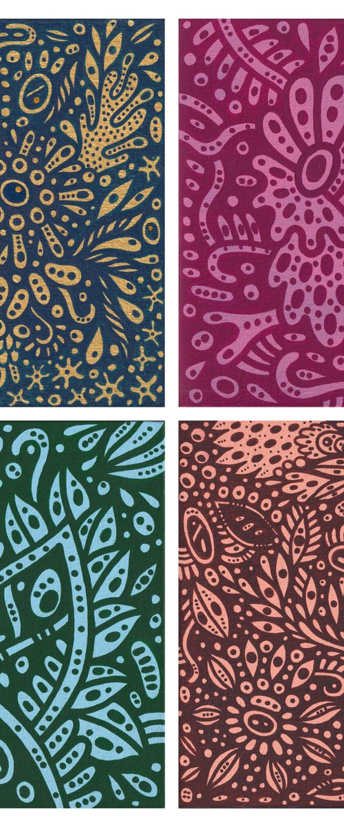 Florals - set of 4 paintings by Veronika Demenko