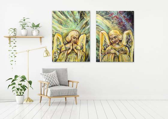 ANGELS AND NEURONS. DIPTYCH. Oil on canvas
