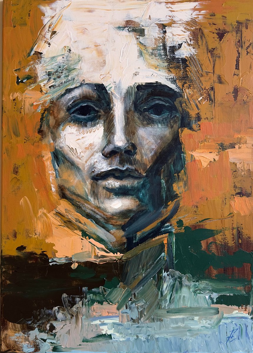 Expressive Portrait Acrylic Painting By Nikola Gulev, 20 X 28", "Catharsis", Original Artwork