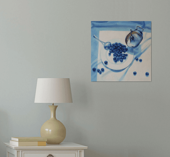 "Slightly sour.  "  still life summer blueberry blue berries  white liGHt original painting  GIFT (2021)