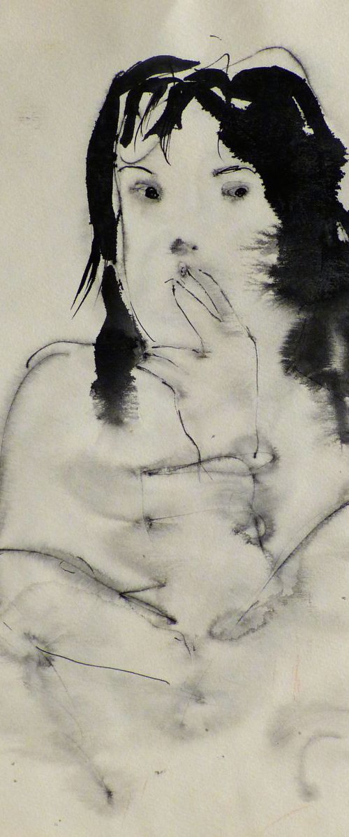 Woman Smoking a Cigarette, 24x32 cm by Frederic Belaubre