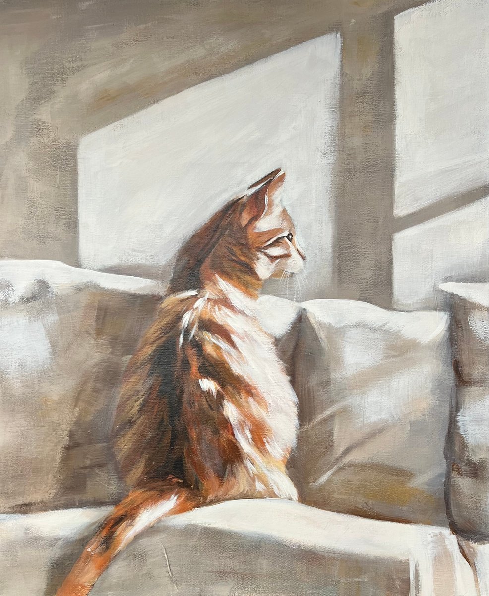 Expressive Animal Acrylic Painting By Olesya Izmaylova, 21 X 26", After Lunch, Original Artwork