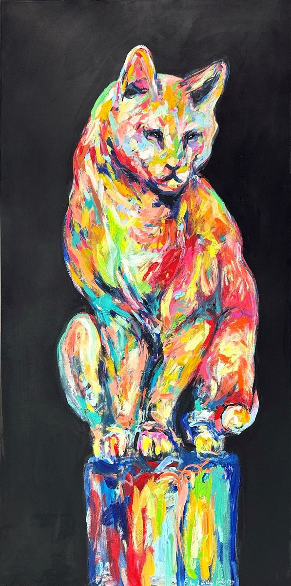 Urban And Pop Animal Acrylic Painting By Nicole Leidenfrost, 20 X 39", Bunte Gelassenheit, Original Artwork