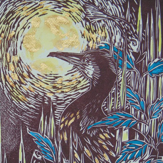 Cormorant linocut, A3