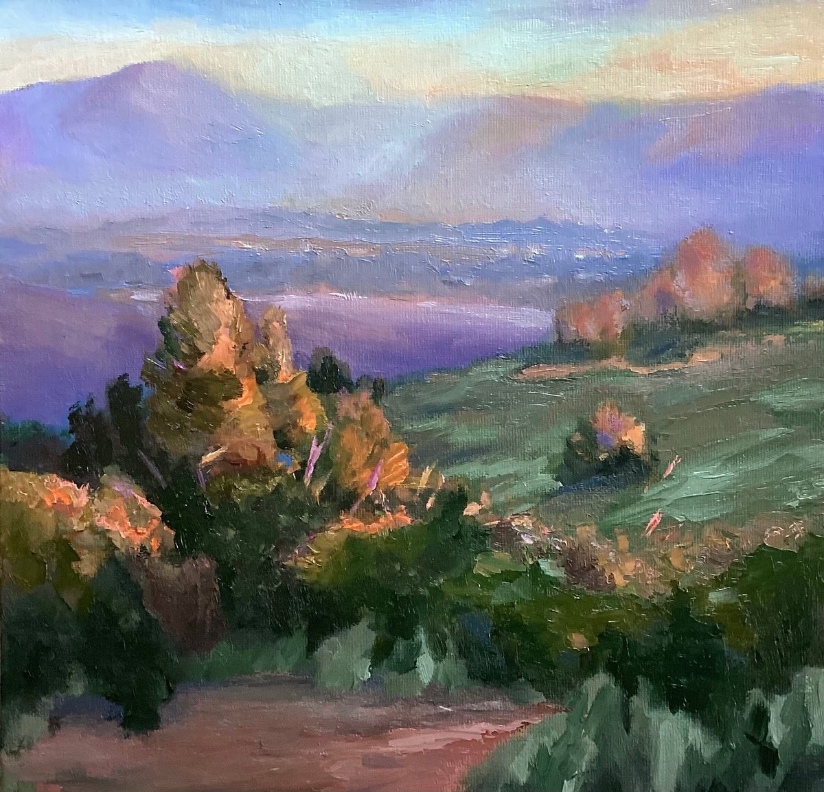 Impressionistic Cityscapes Oil Painting By Grace Diehl, 8 X 8, Golden Hour, Original Artwork