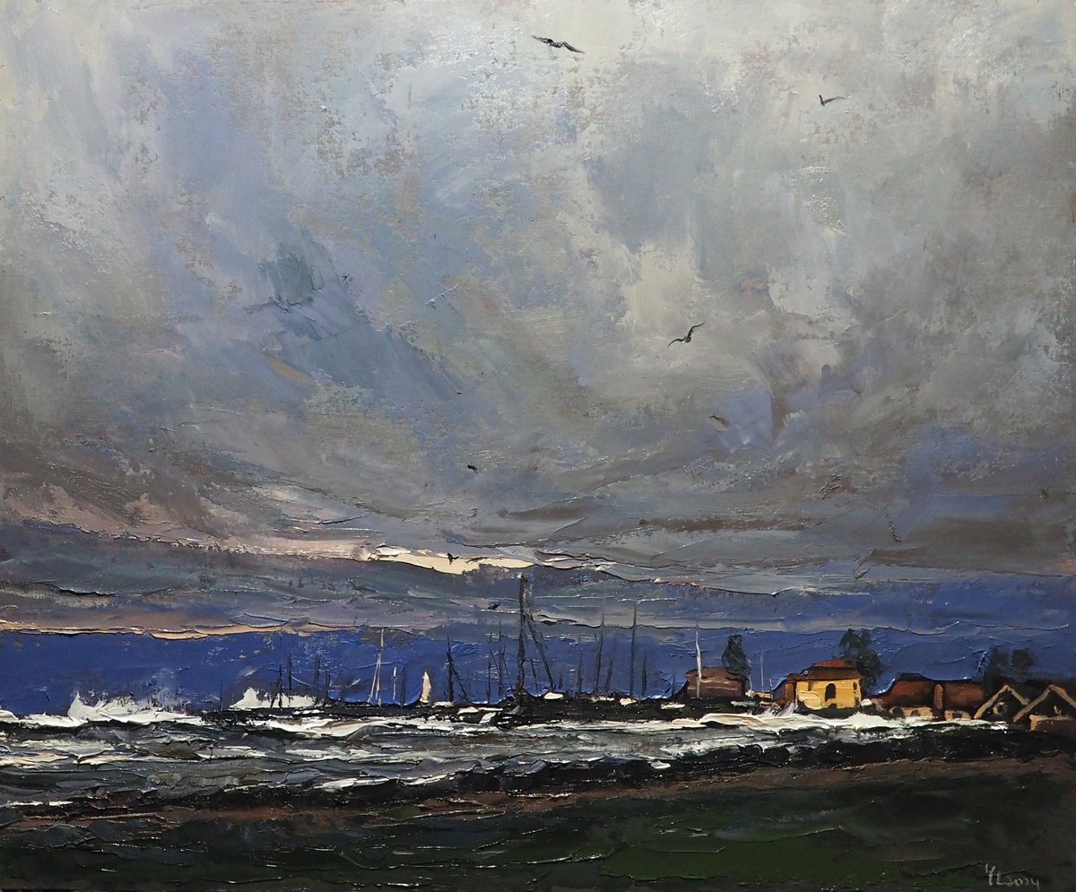 Impressionistic Landscape Oil Painting By Yuanyuan Liu, 26 X 21", Simrishamn, Original Artwork