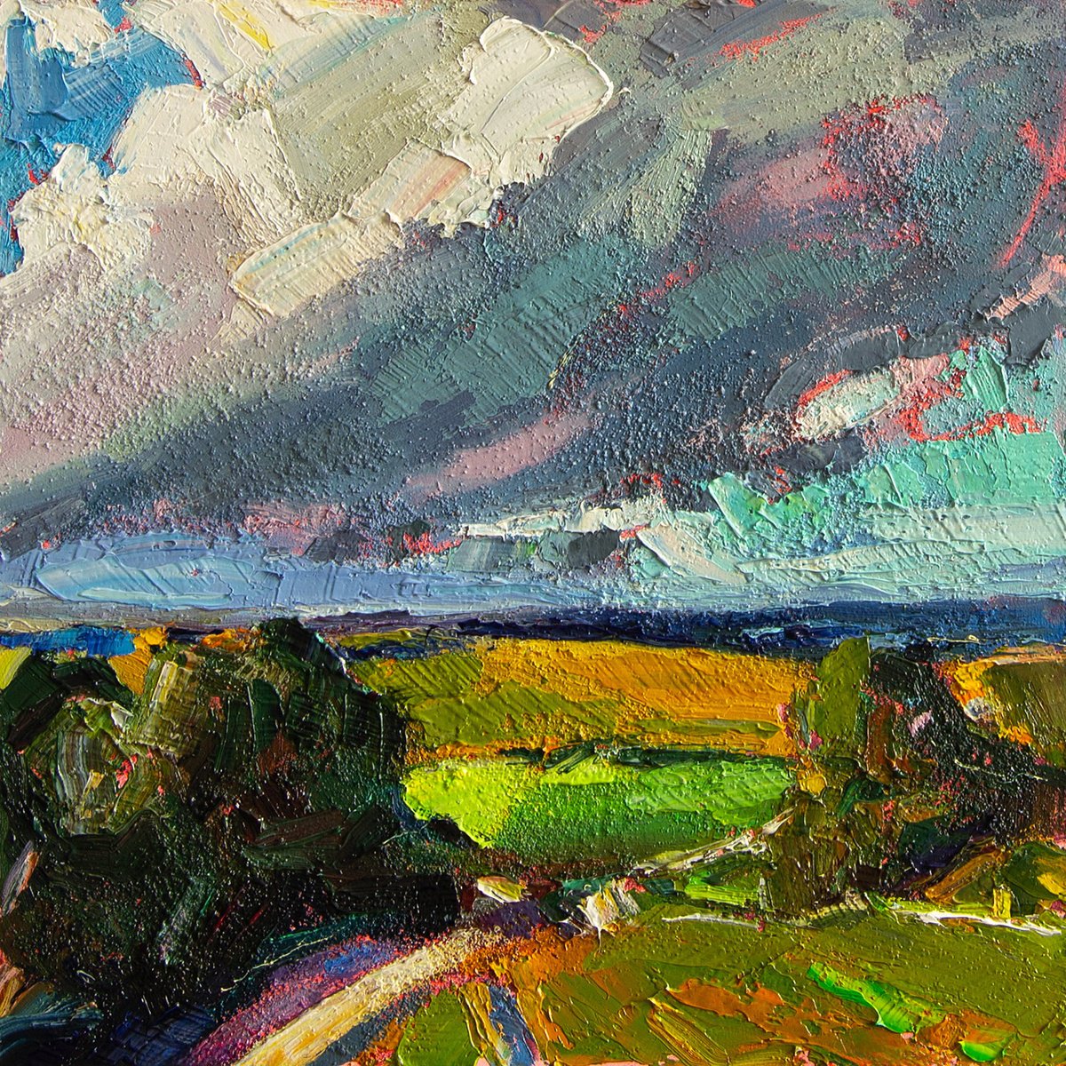 Impressionistic Landscape Oil Painting By Daria Zavadenko, 12 X 12, Storm And Sunlight ?2/18, Original Artwork
