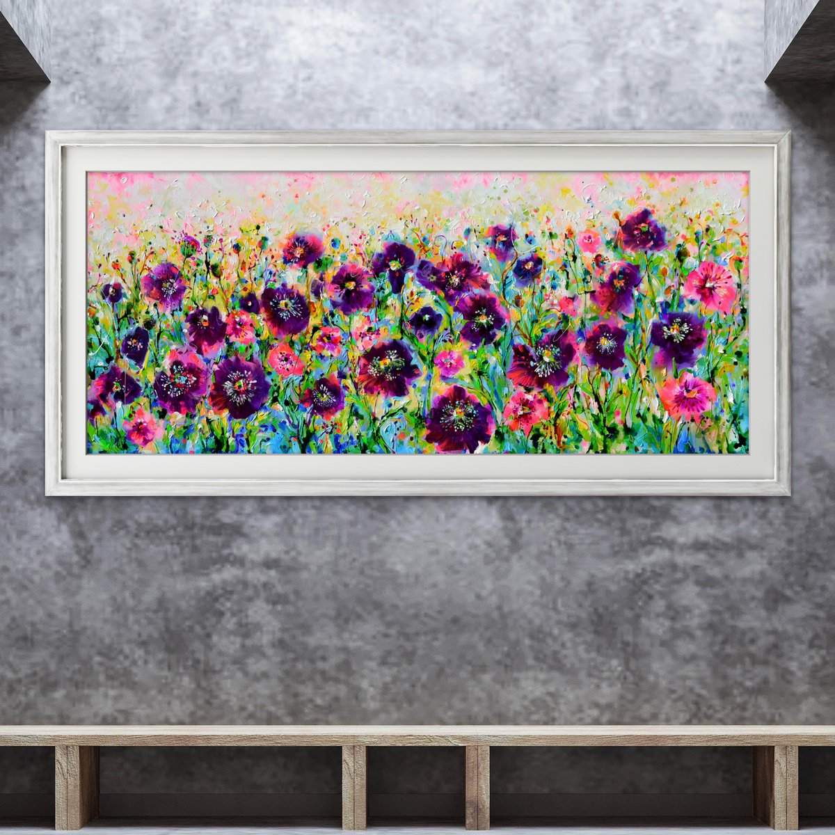 Opium Poppy Field, Purple Poppies By Soos Roxana Gabriela, 55 X 24, Artwork For Sale On Artfinder