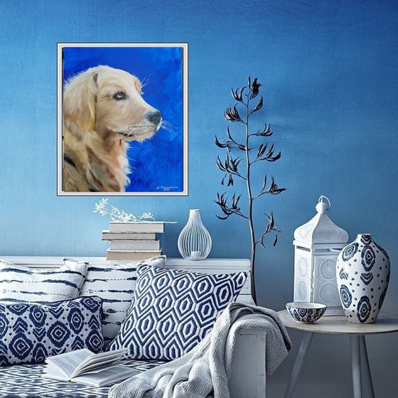Golden Retriever. Original Oil Painting on Canvas. Pet Lovers Gift. Dog Lovers Gift. Puppy Potrait.  Pet Potrait.