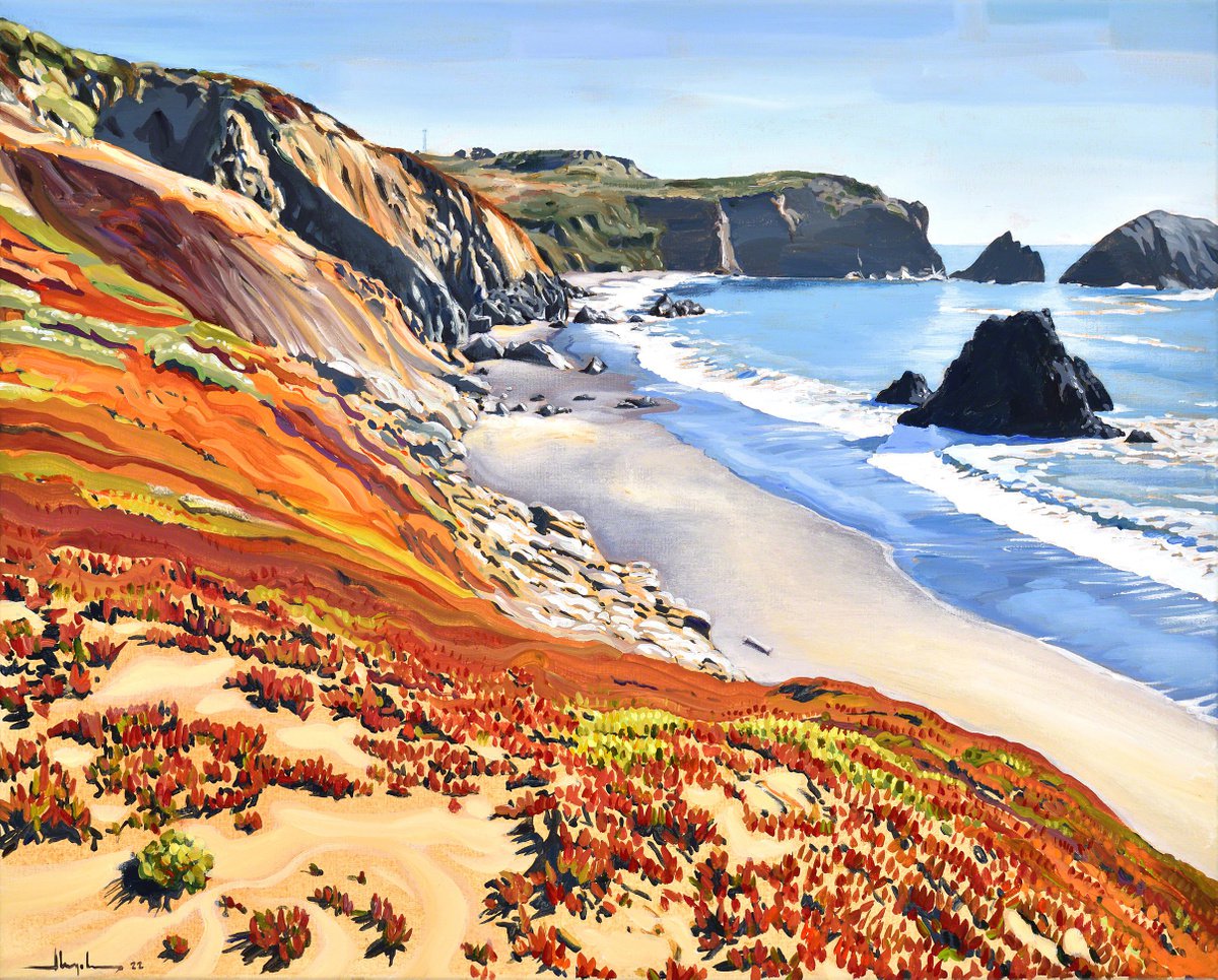 Impressionistic Landscape Acrylic Painting By Alex Nizovsky, 30 X 24, Rodeo Beach 2022, Original Artwork