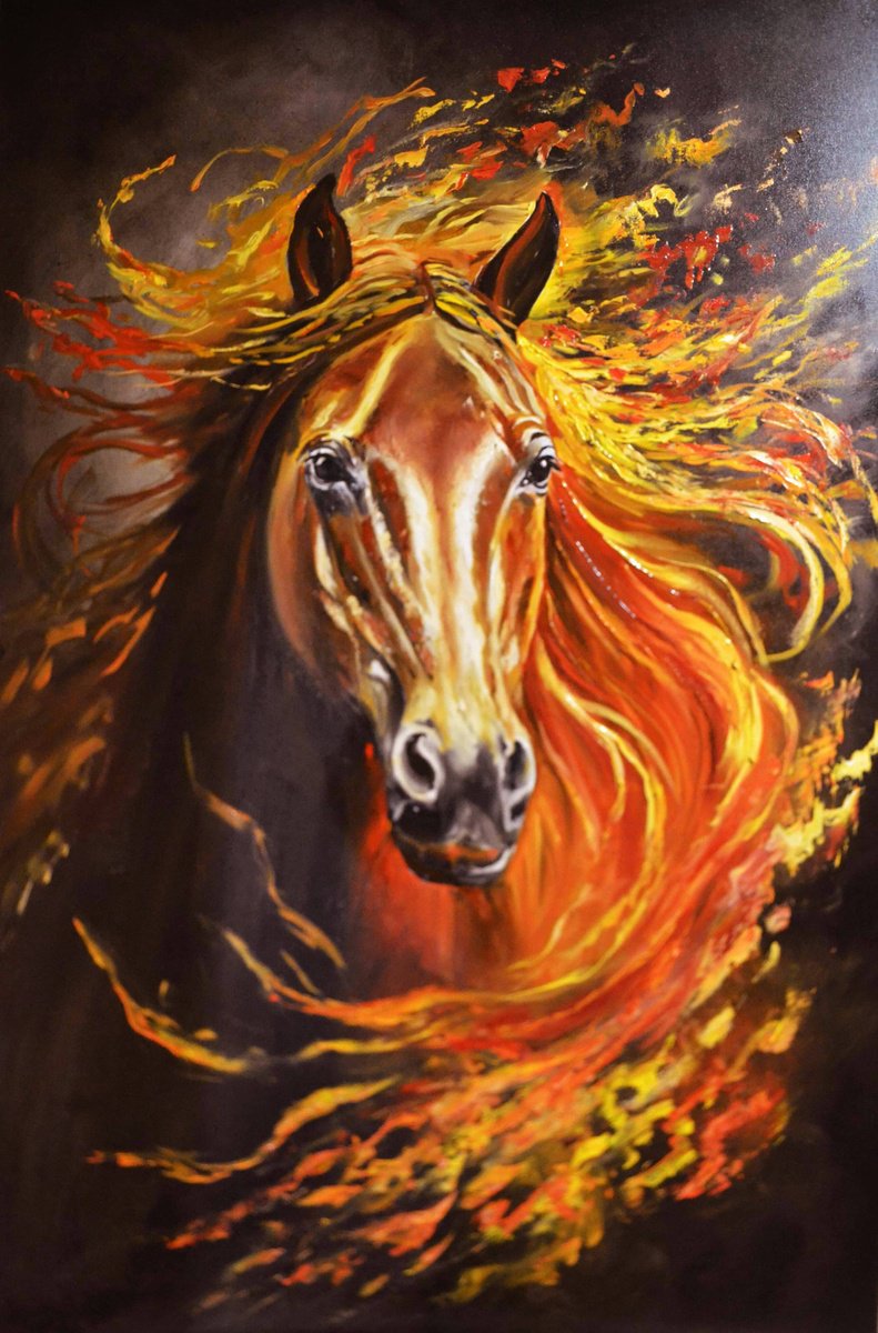 Expressive Oil Painting , Fire Horse By Valeriia Radziievska, 31 X 47, Artwork For Sale On Artfinder