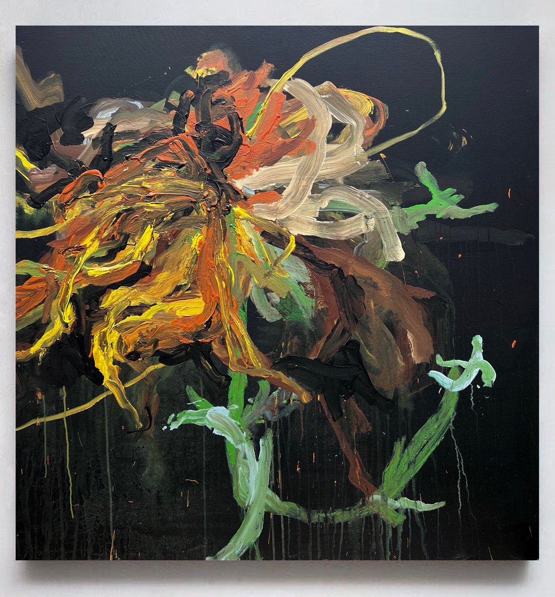 Abstract Botanical Acrylic Painting By Rosi Roys, 47 X 47", Sunflower 3, Original Artwork