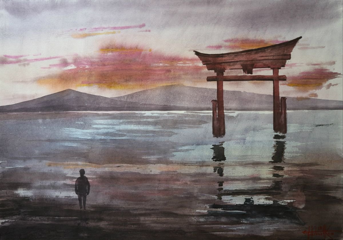 Impressionistic Landscape Watercolour By Eugene Gorbachenko, 24 X 17, This Is Exit, Original Artwork