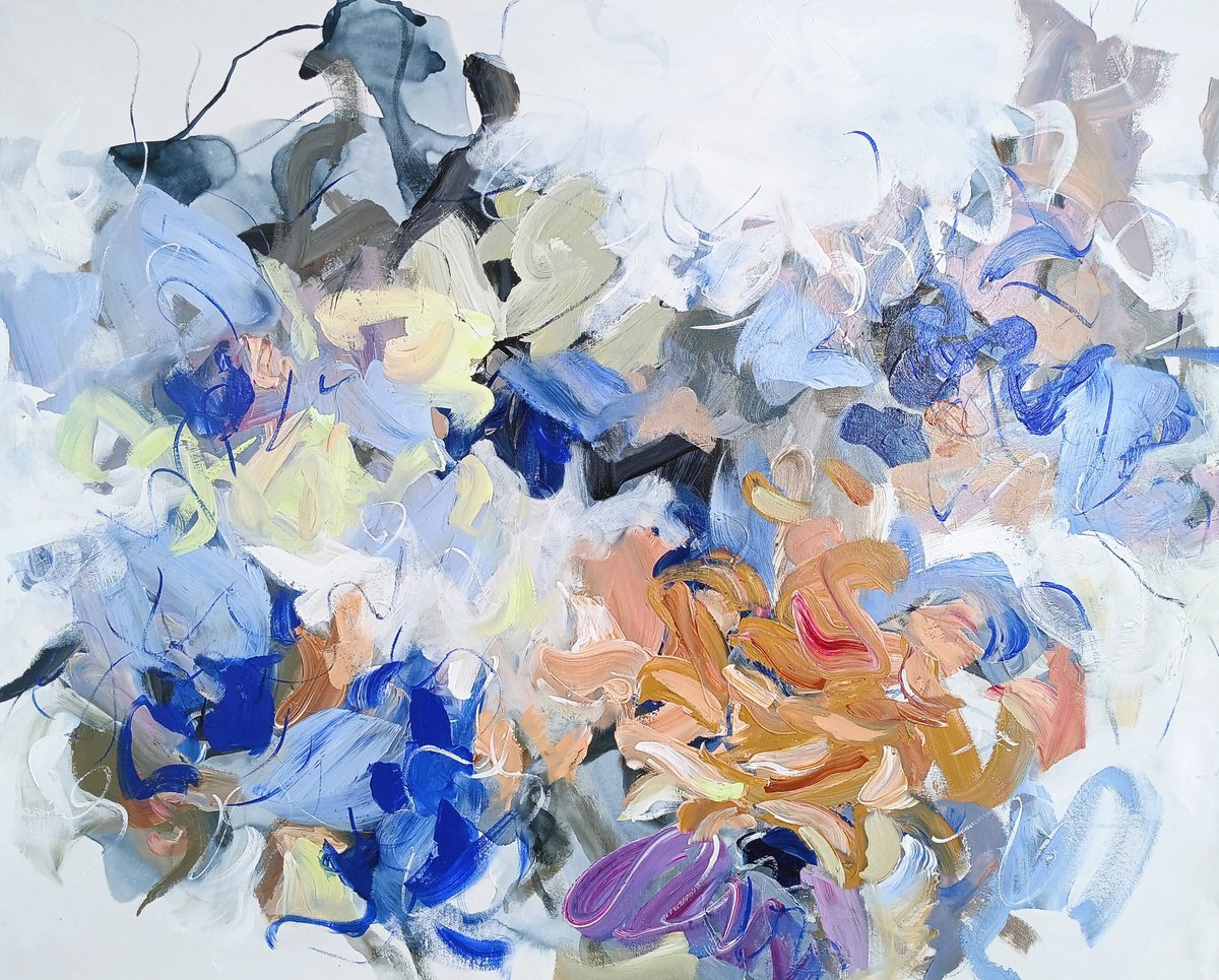 Abstract Acrylic Painting By Cristian Cuevas, 40 X 30, Azalea Blossoms Ii, Original Artwork