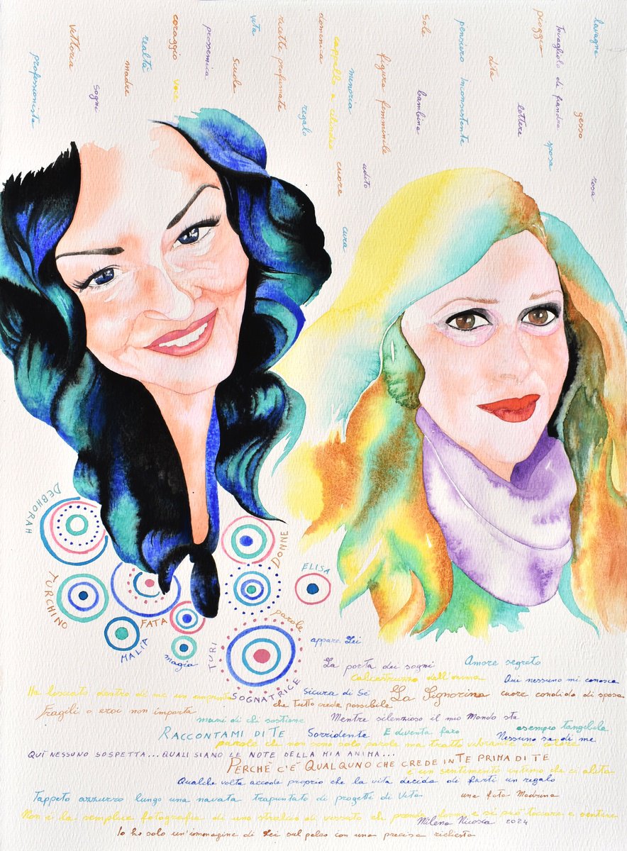 Portrait Acrylic Painting By Milena Nicosia, 21 X 29", Fata Madrina, Original Artwork