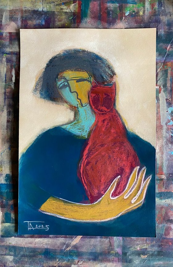 Portrait with a red cat.