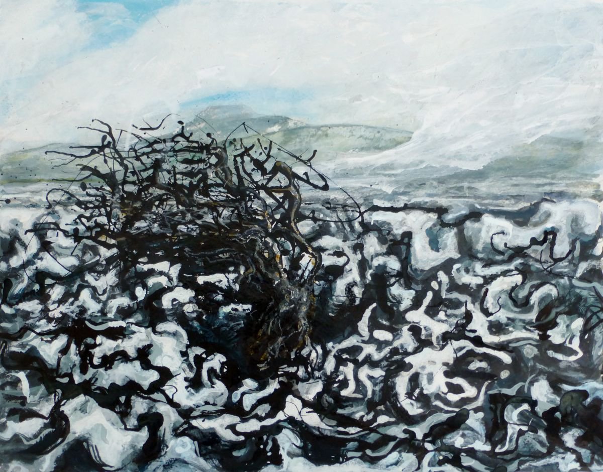 Expressive Landscape Ink Drawing By John Sharp, 18 X 14, Hawthorn 1, Original Artwork