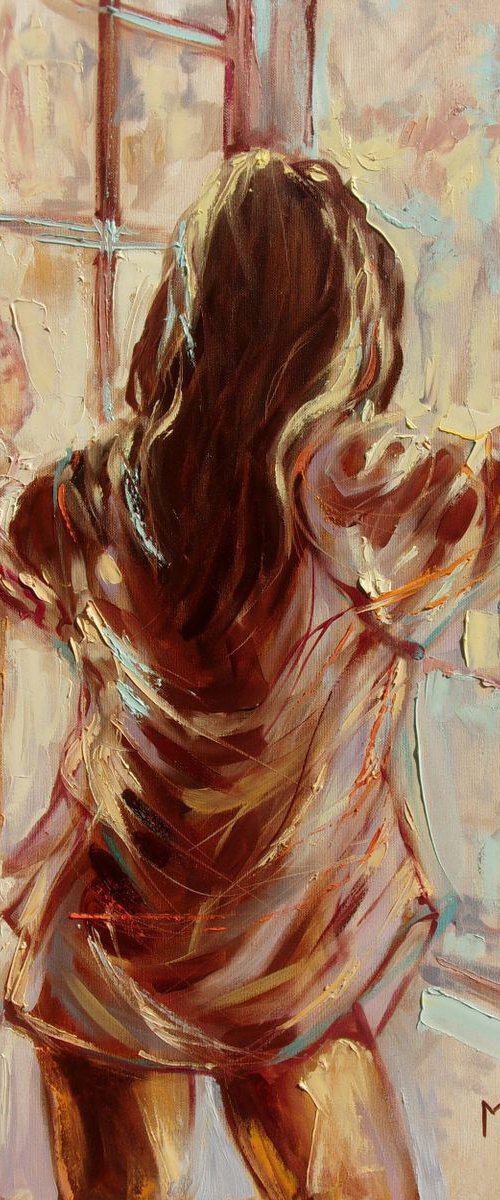 " FRESH MORNING AIR  " - original oil painting on canvas, palette knife by Monika Luniak