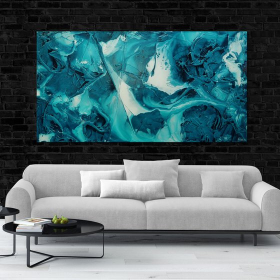 Southern Swell 190cm x 100cm Teal White Textured Abstract Art