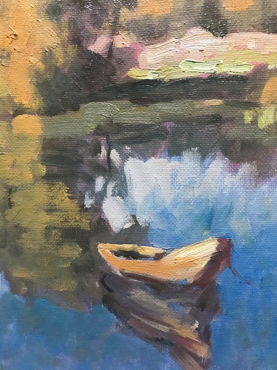 Original Oil Painting Wall Art Signed unframed Hand Made Jixiang Dong Canvas 25cm × 20cm Landscape Dawn Reflections in Oxford Small Impressionism Impasto