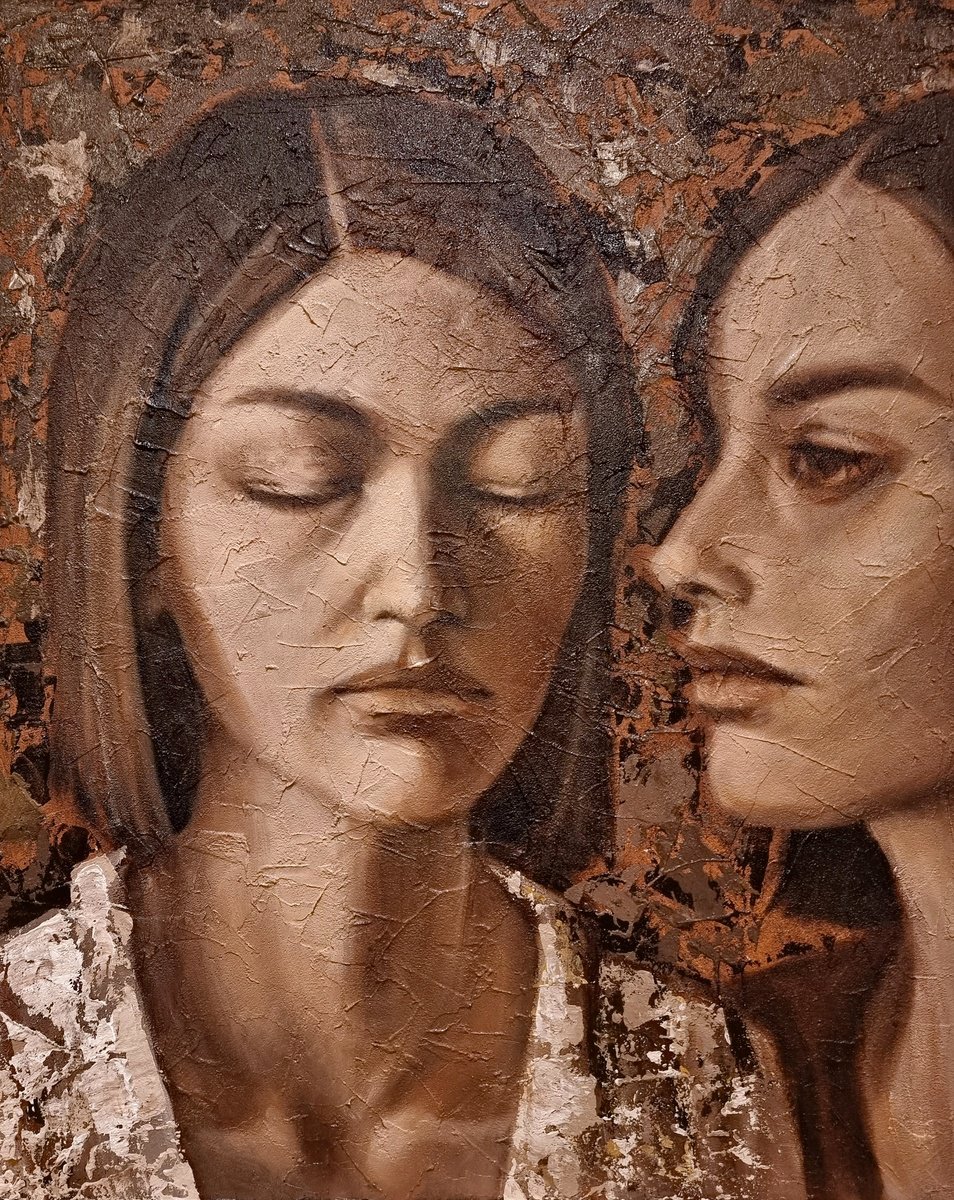 Expressive Portrait Oil Painting By Artmoods Tp, 16 X 20, The Listener, Original Artwork