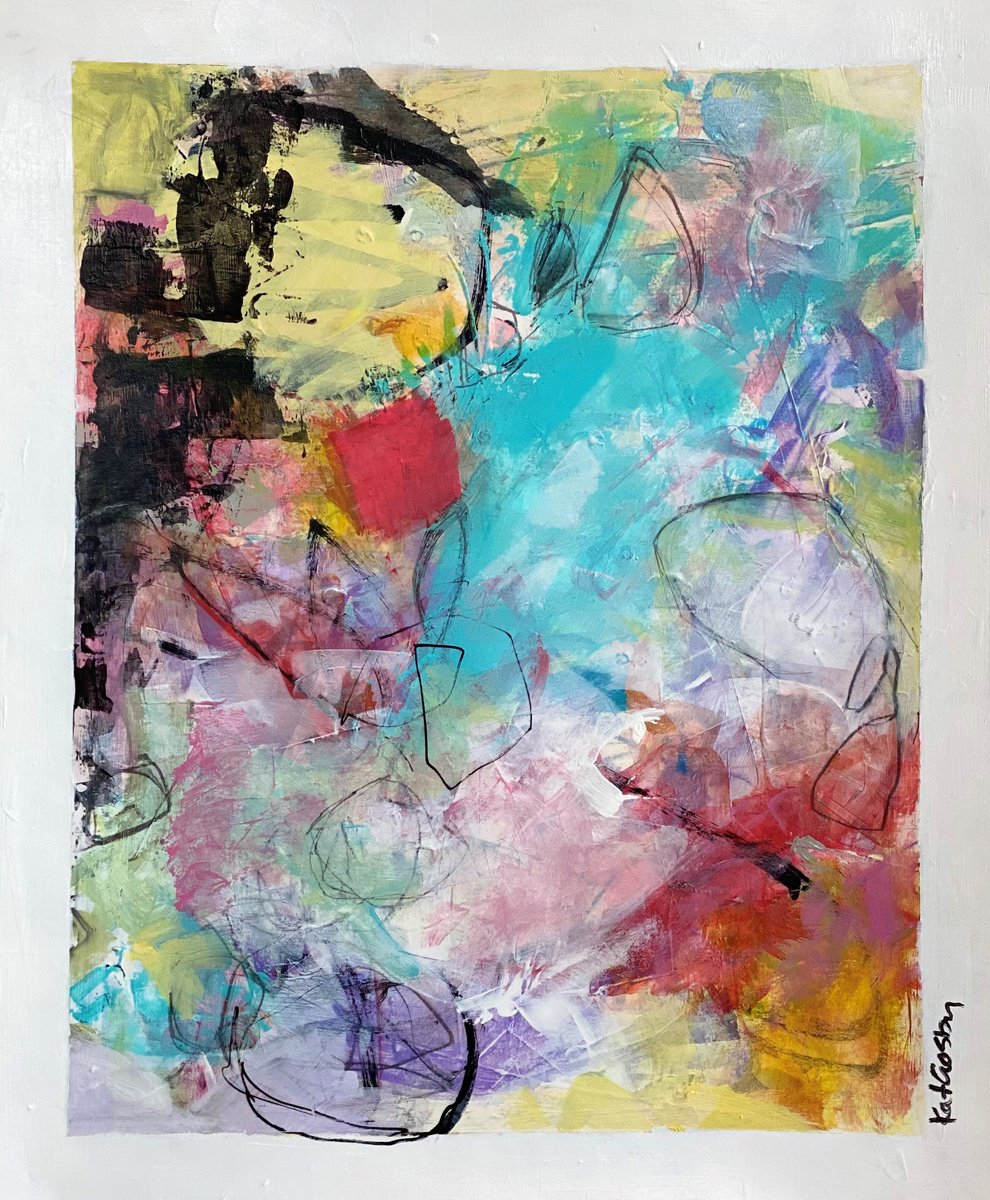 Organic Abstract Acrylic Painting By Kat Crosby, 14 X 17", Butterfly Kisses, Original Artwork